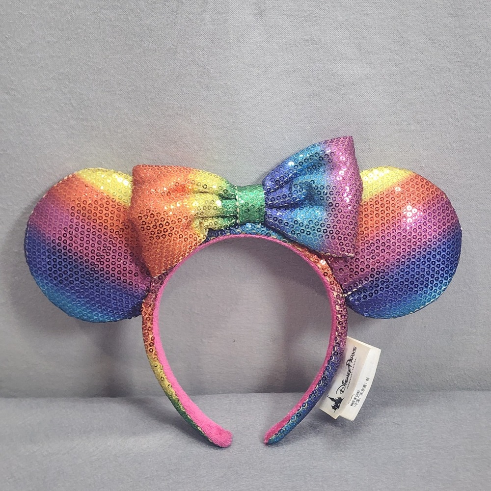 Disney Parks Minnie‎ Mouse Ears Rainbow Sequin Pride Bow Headband OSFM